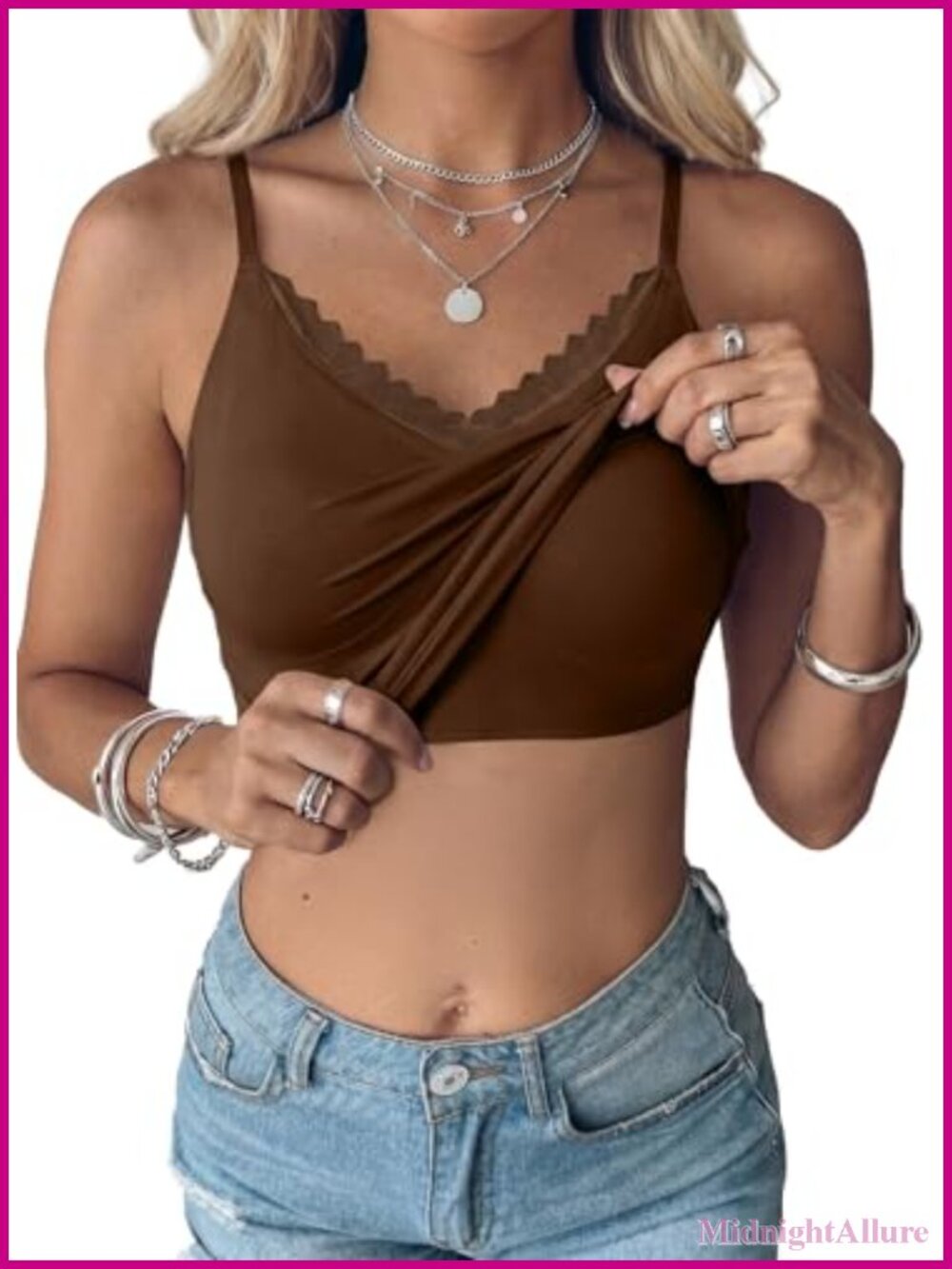 Women's Lace Cami Tank Top, Adjustable Spaghetti Strap with Built-in Bras, Slim